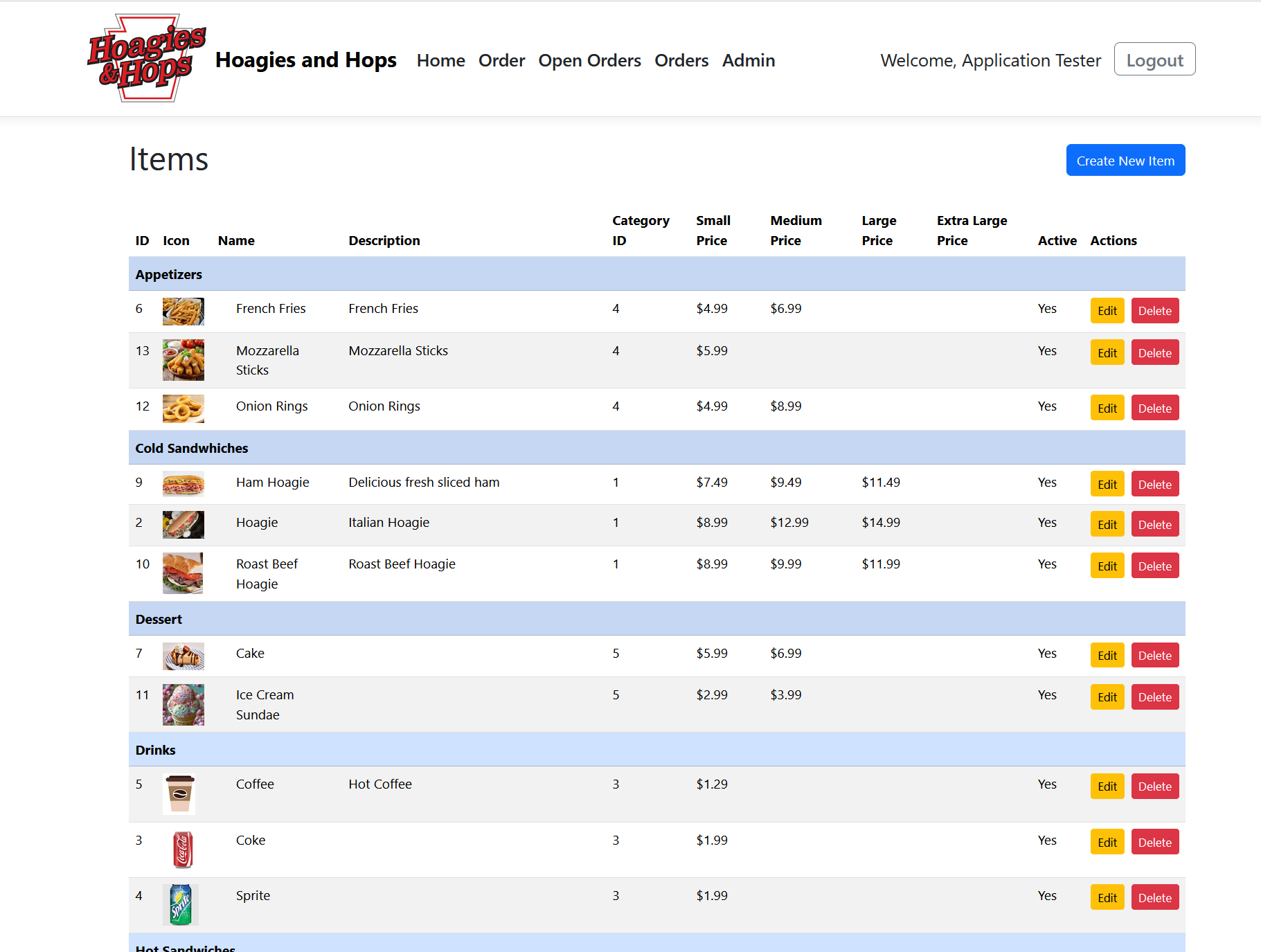 POSiTura menu administration screen