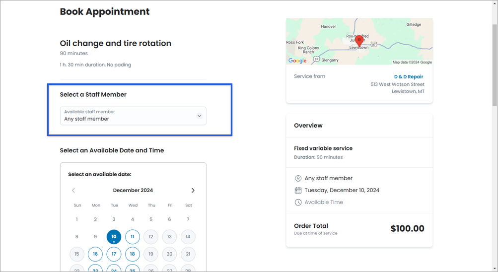 Appointment booking page.