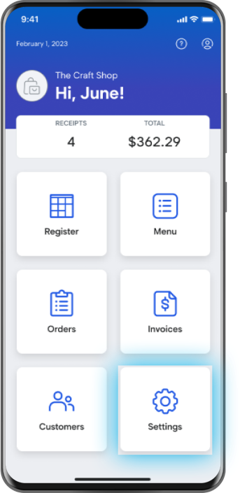 Mobile device showing talech mobile dashboard.