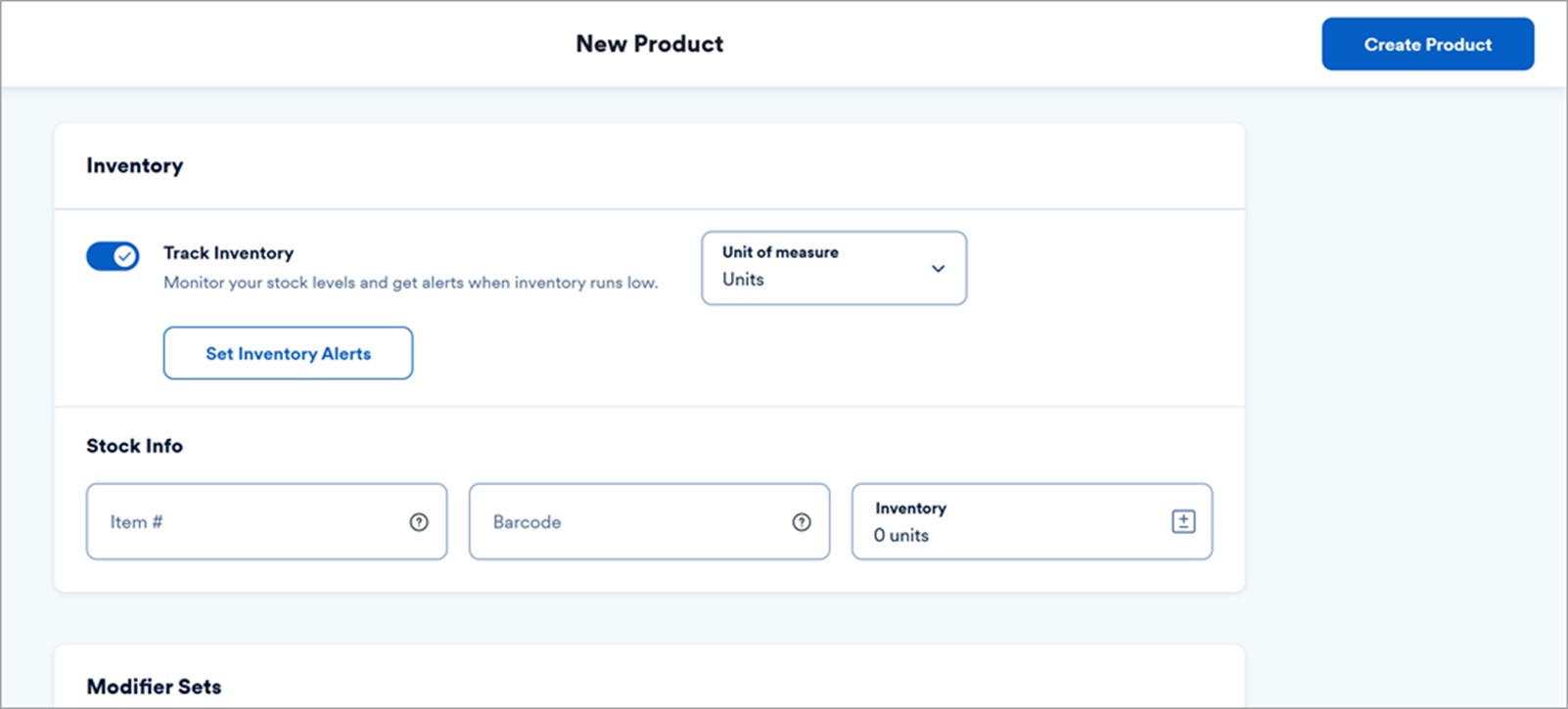 New product menu showing the pricing options.