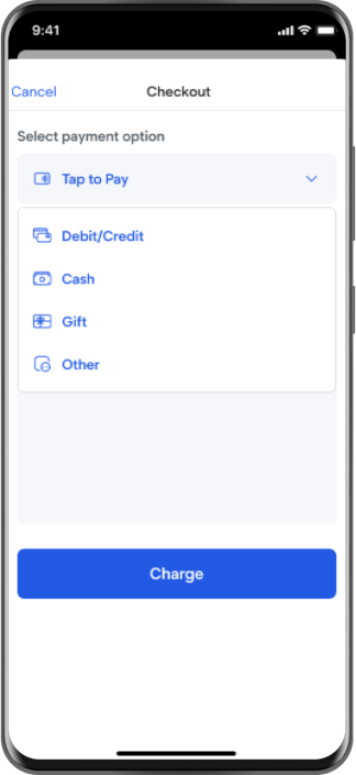 Mobile device showing the payment option screen at checkout.