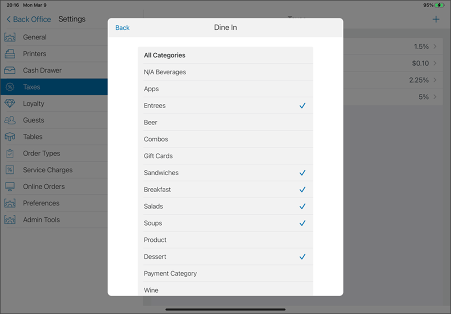 new tax form with categories selected