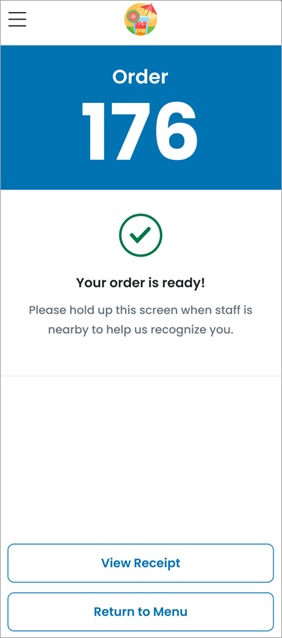 Contactless order number on mobile screen