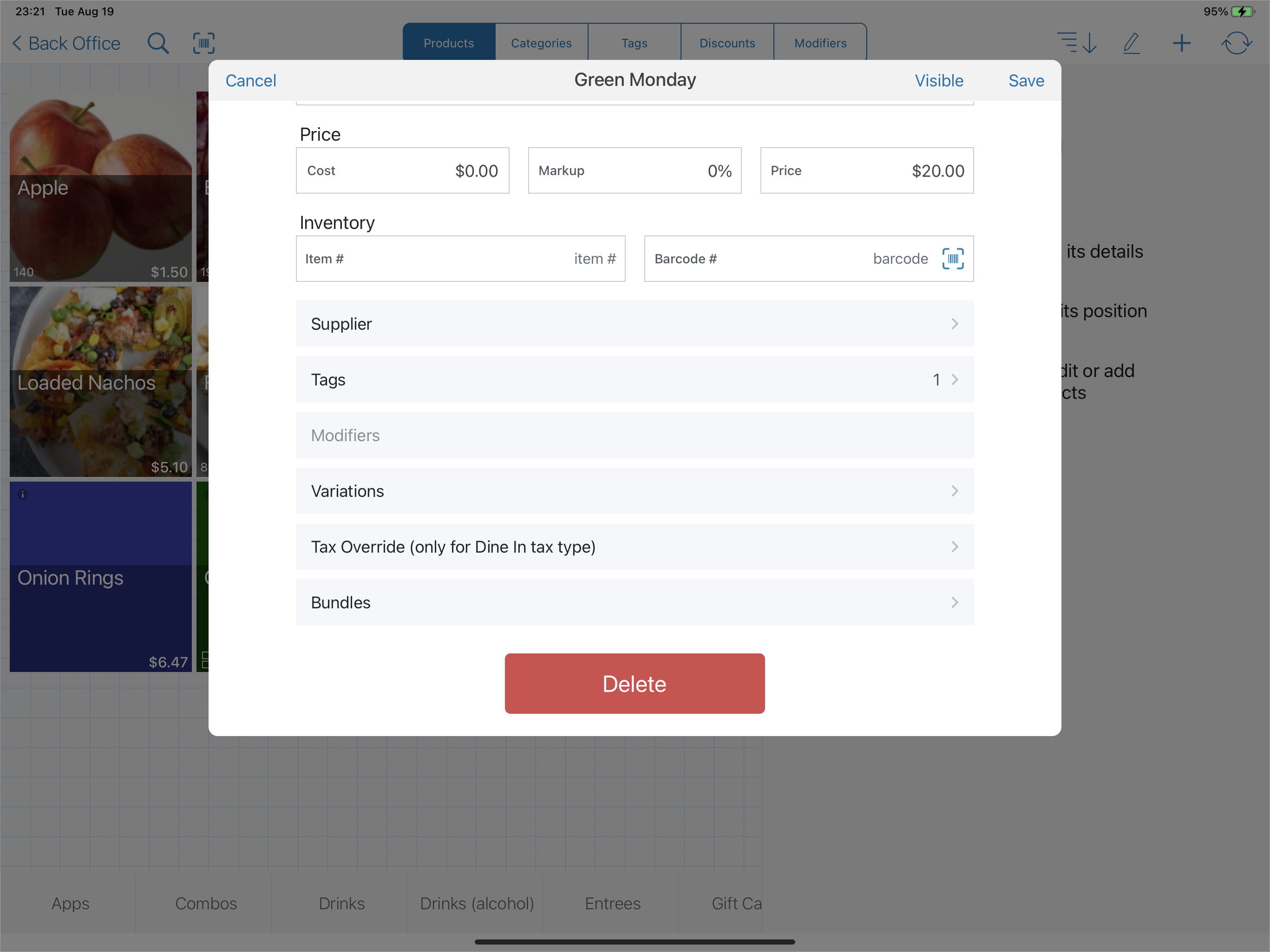 back office add new product screen with bundles option highlighted