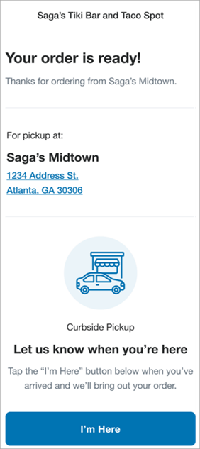Order status page with ready status message