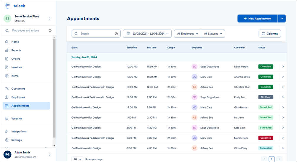 computer screen displaying appointments list view of appointments pending approval