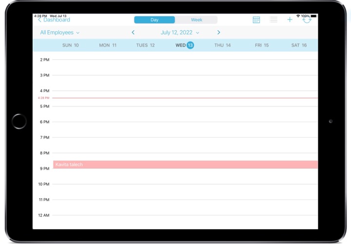 tablet view of talech register app displaying appointments on daily calendar